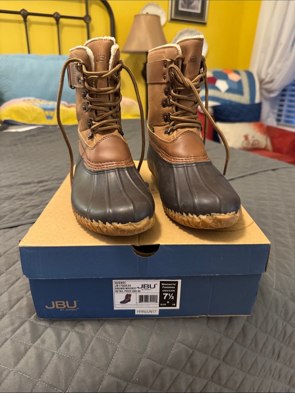 JBU Women’s Brown Leather and Black Rubber Duck Boots